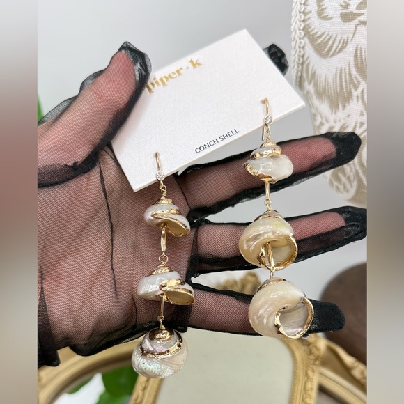 Piper-K Conch Shell Drop Earrings – Natural Beach Glam - Picture 4 of 10